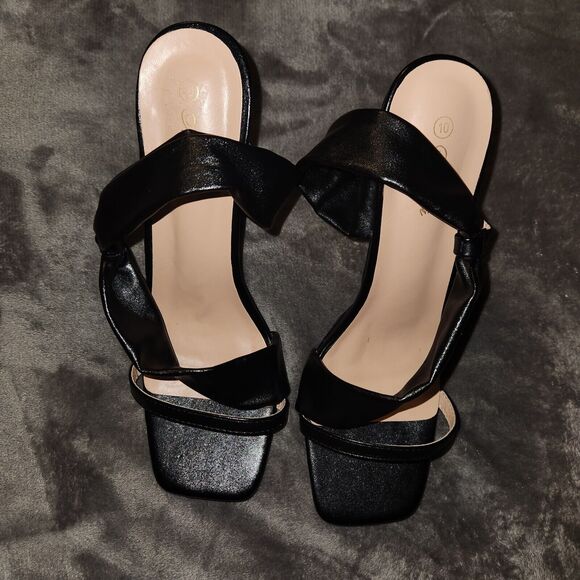 NWOB MATA Black Open Square Toe Abstract Block Heel Shoes WOMEN Size 10 - Picture 3 of 8